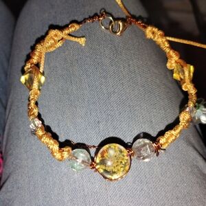 Handmade Yellow Floral Bead Macramé Bracelet